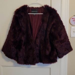Burgundy Faux Fur Coat